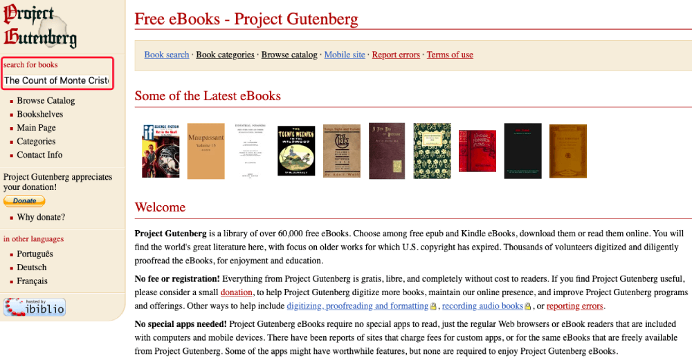 免费在线图书Project Gutenberg